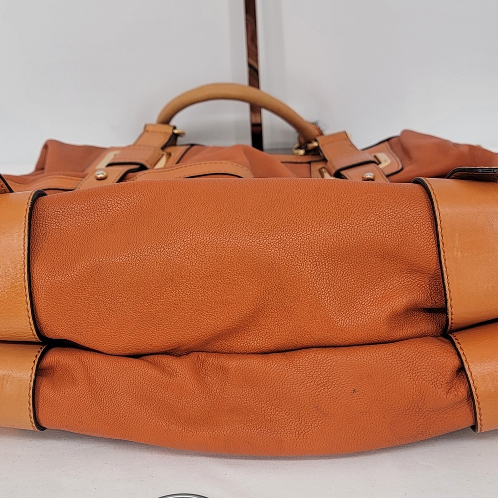 Hype Orange Pebbled Leather Satchel Crossbody Bag Gold Hardware - Picture 15 of 16